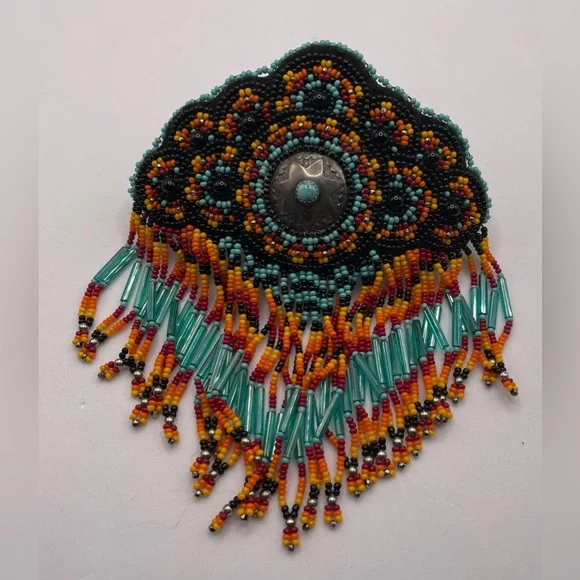Artisan Fabulous Beaded Hair Barrette with Sterling and Turquoise Center